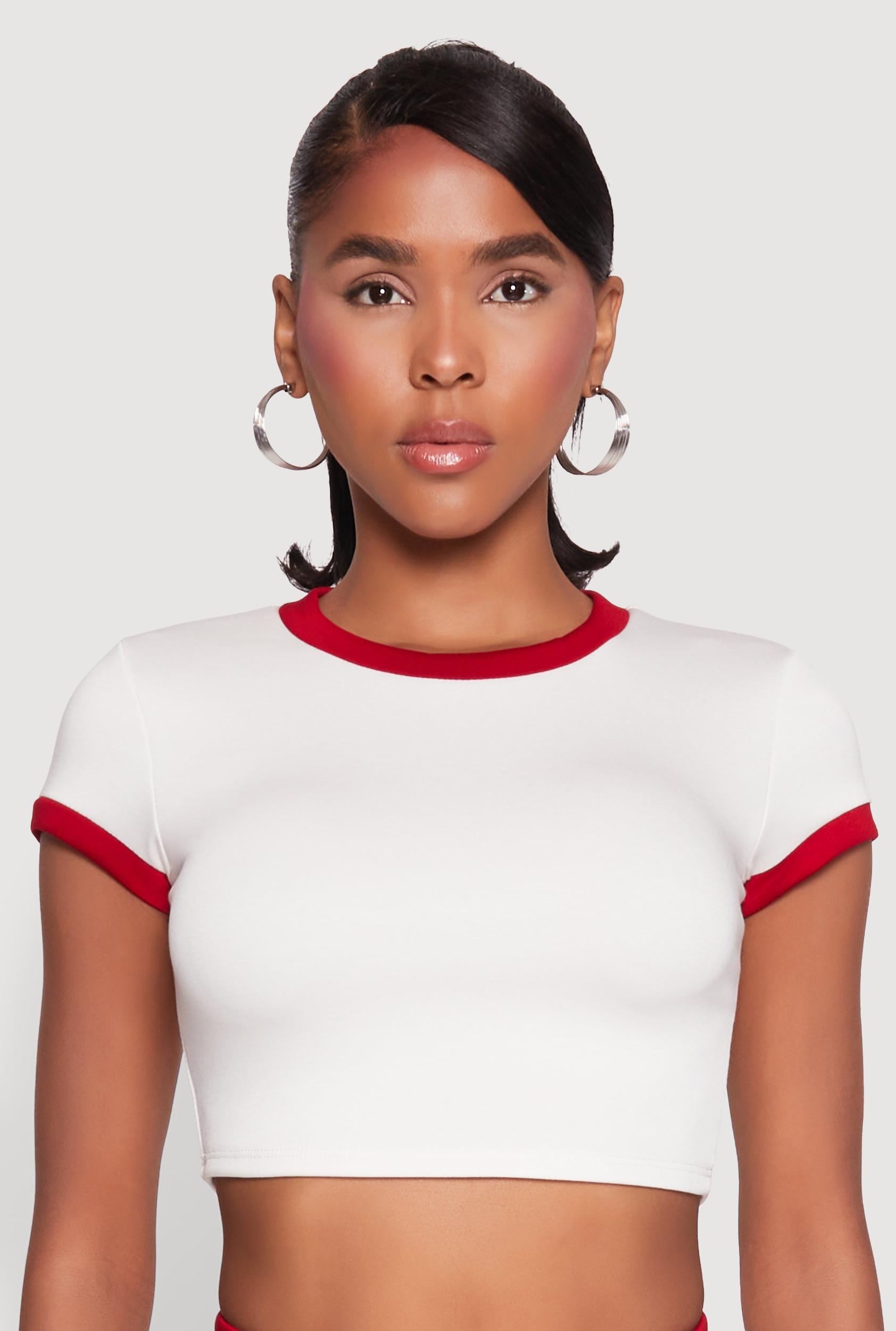 Womens Short Sleeve Ringer Crop Top Product Image