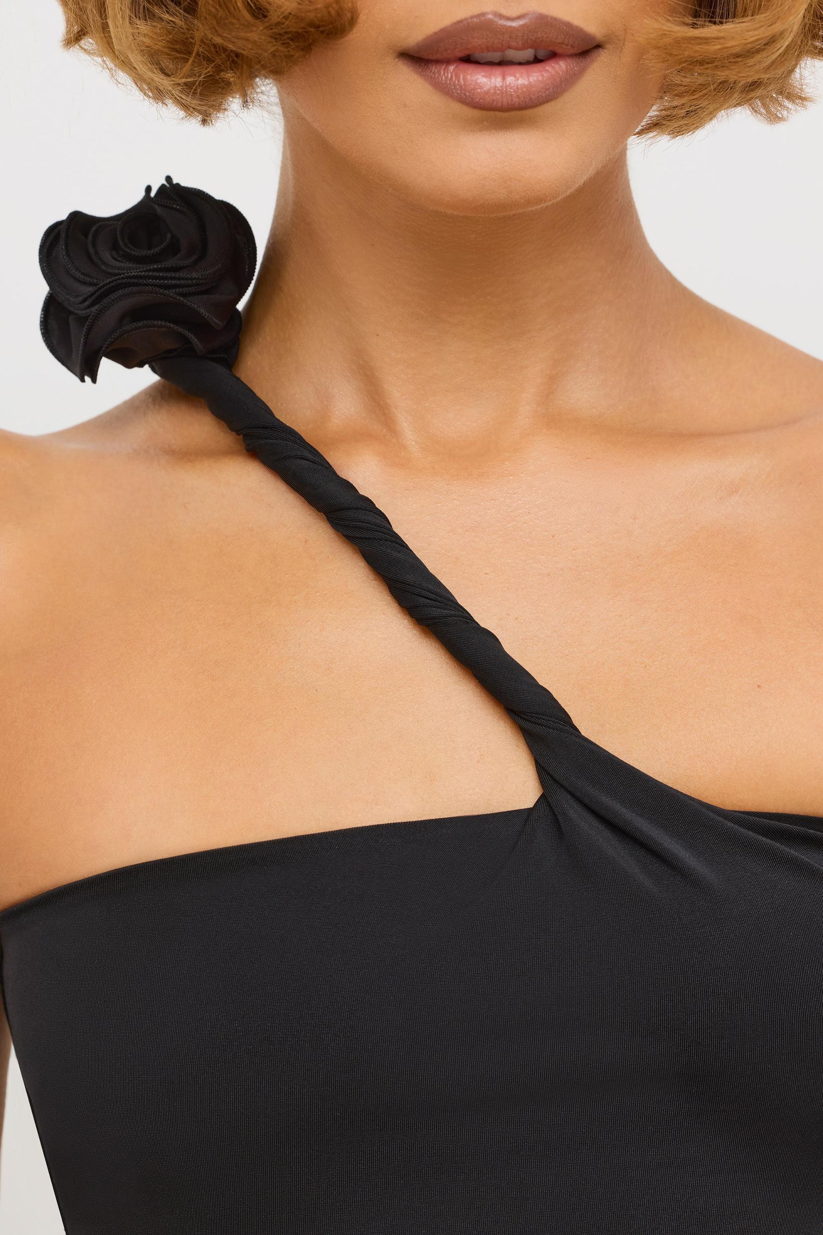 Premium Jersey Asymmetric Cut Out Maxi Dress in Black Product Image