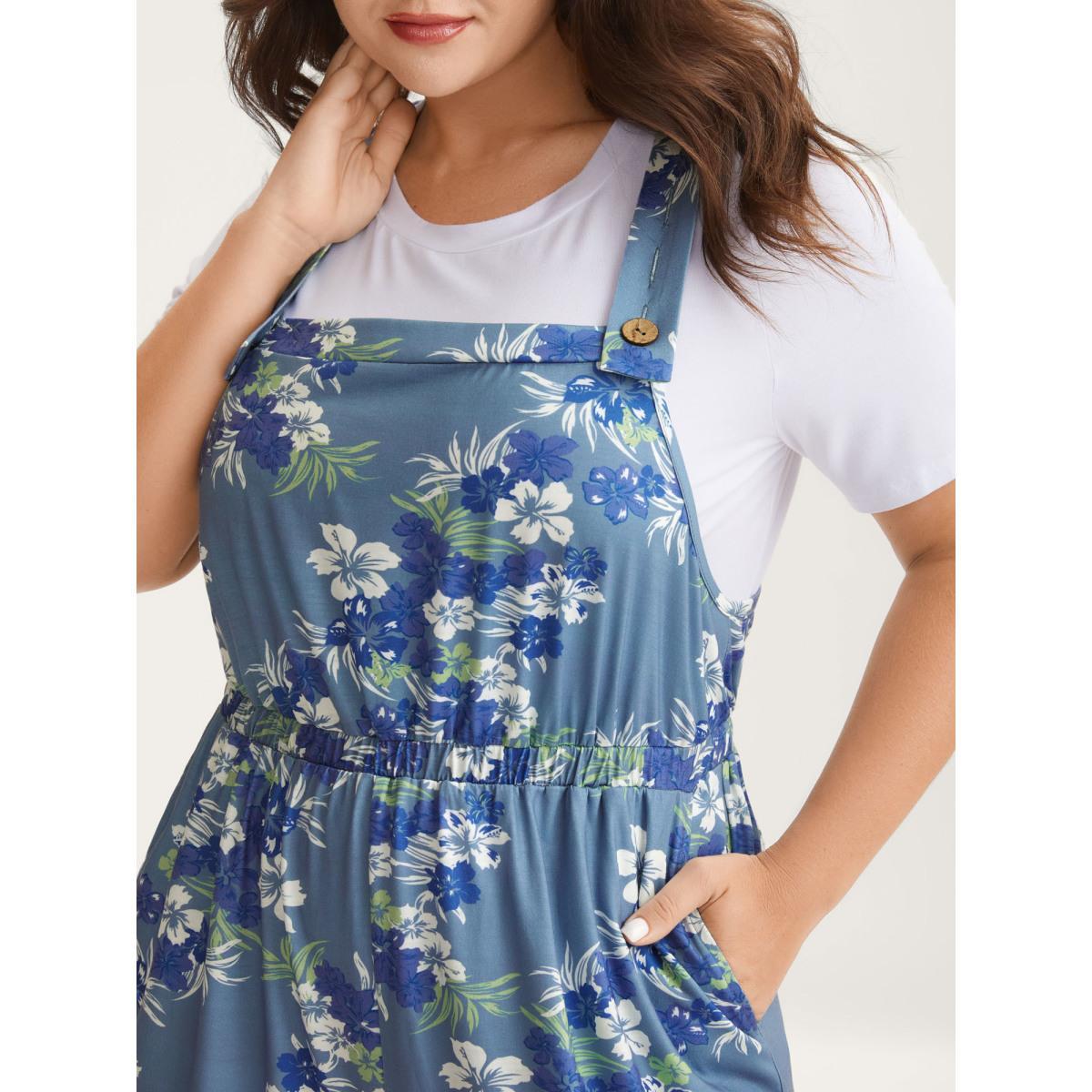 Plus Size Stone Supersoft Floral Print Adjustable Jumpsuit Women Sleeveless Non Everyday-Casual Loose Jumpsuits BloomChic 30/6X Product Image