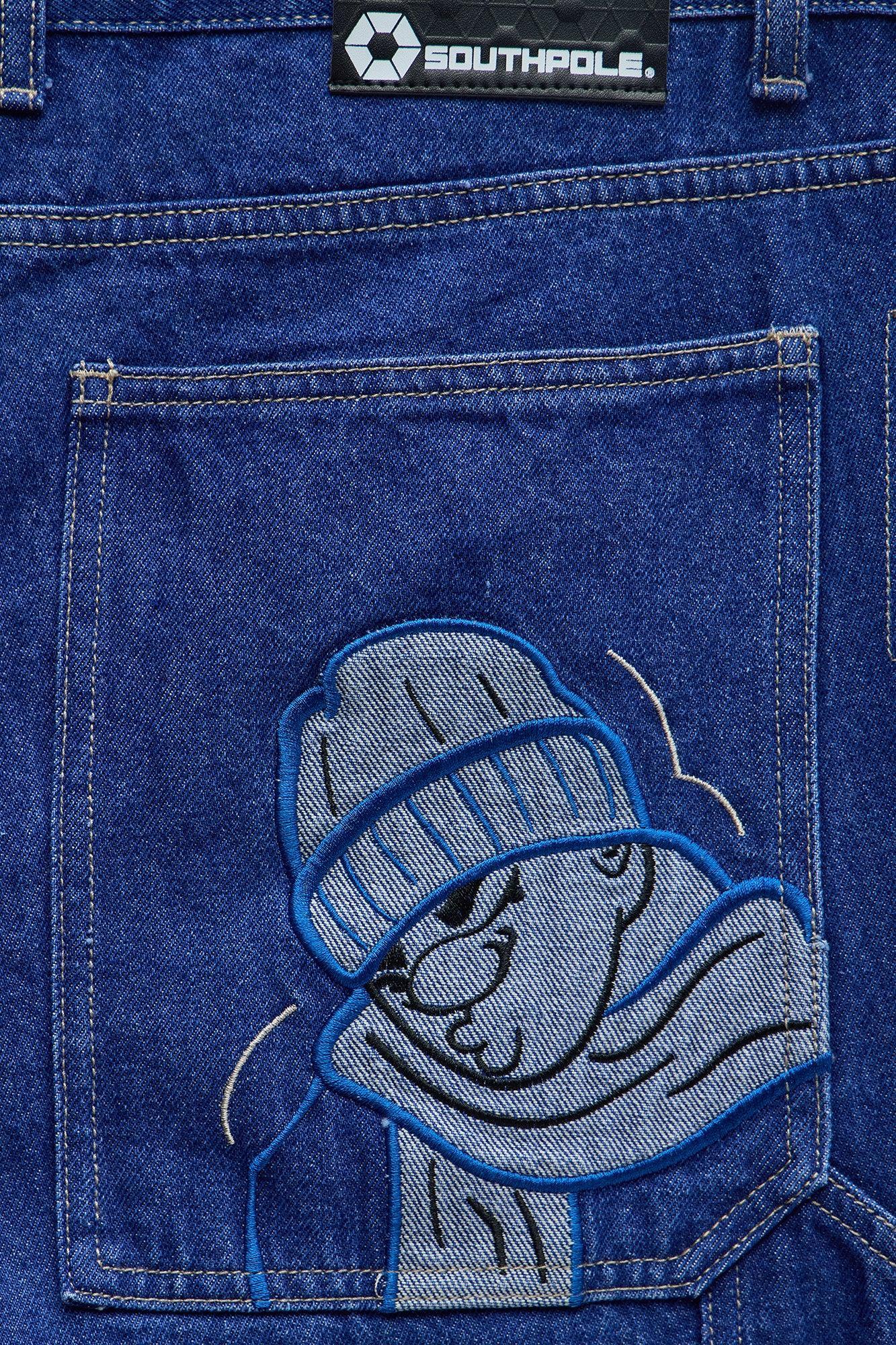 South Pole Baggy Contrast Stitch Back Hit Jeans - Blue Wash Product Image
