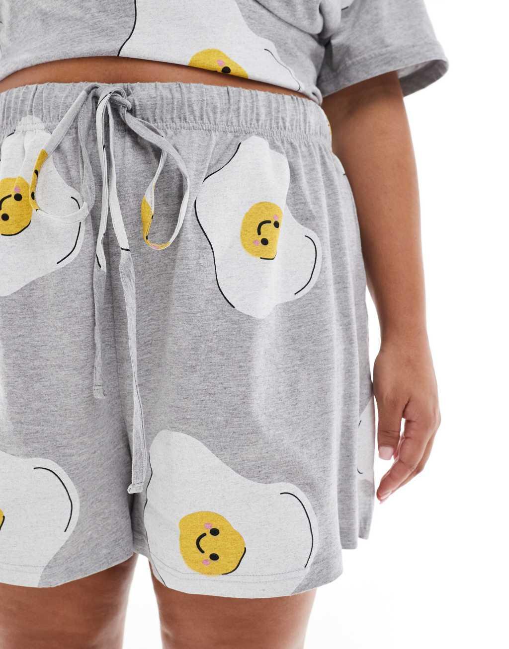 ASOS DESIGN Curve fried egg oversized tee & short pajama set in gray heather Product Image