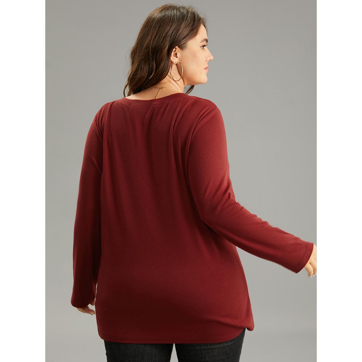 Plus Size Supersoft Essentials Solid Eyelets Notched T-shirt Scarlet Women Casual Plain Plain Notched collar Dailywear T-shirts BloomChic 14-16/1X Product Image