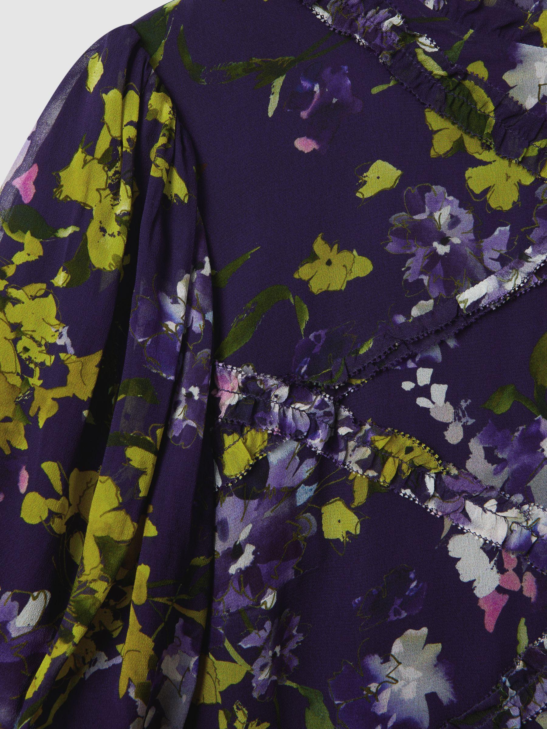 Florere Printed Puff Sleeve Mini Dress in Dark Purple Product Image