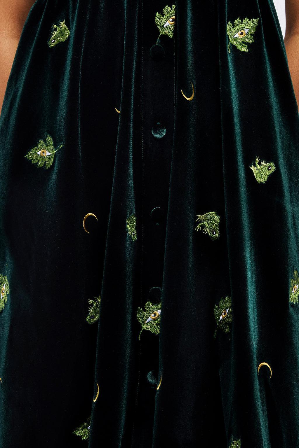 Swamplife Frog Embroidered Velour Button Up Mini Dress Product Image
