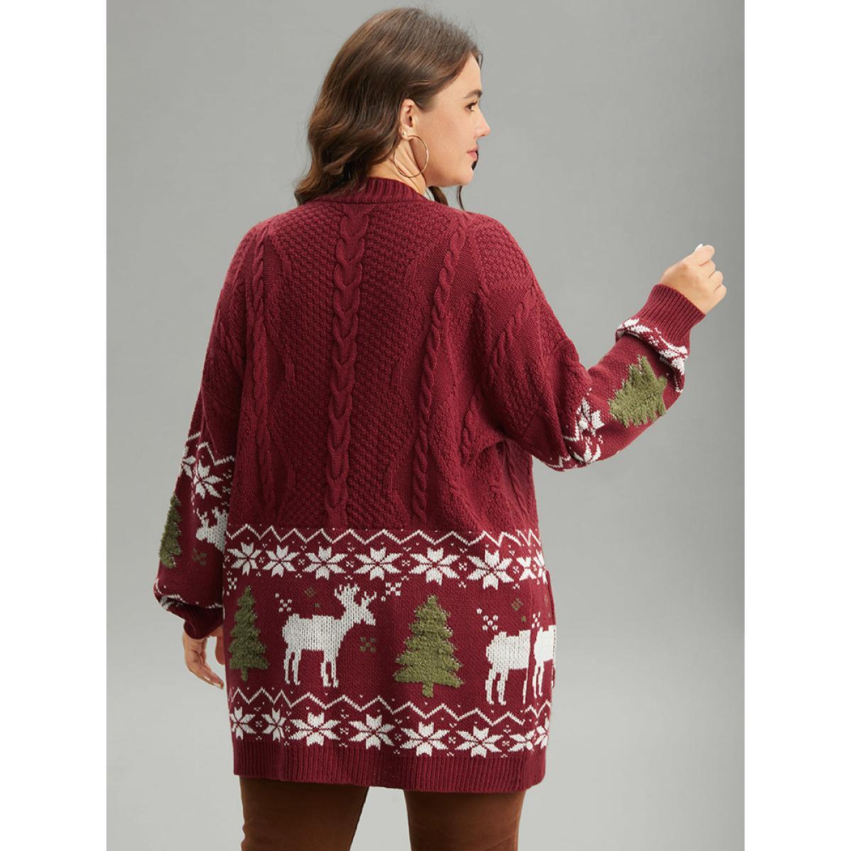 Plus Size Christmas Duffle Button Cable Knit Pocket Cardigan Scarlet Women Casual Loose Long Sleeve Festival-Halloween Cardigans BloomChic 12/L Product Image
