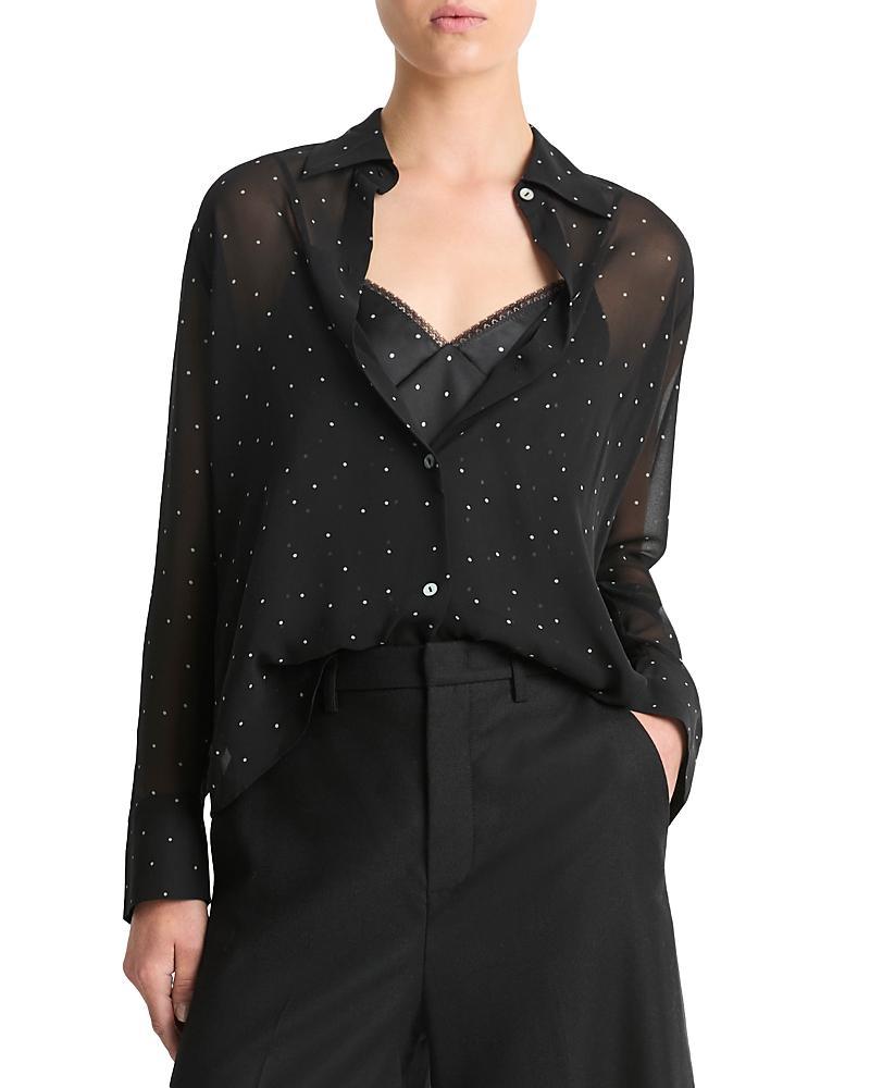 Dot Print Button Front Silk Shirt In Black/grey Product Image