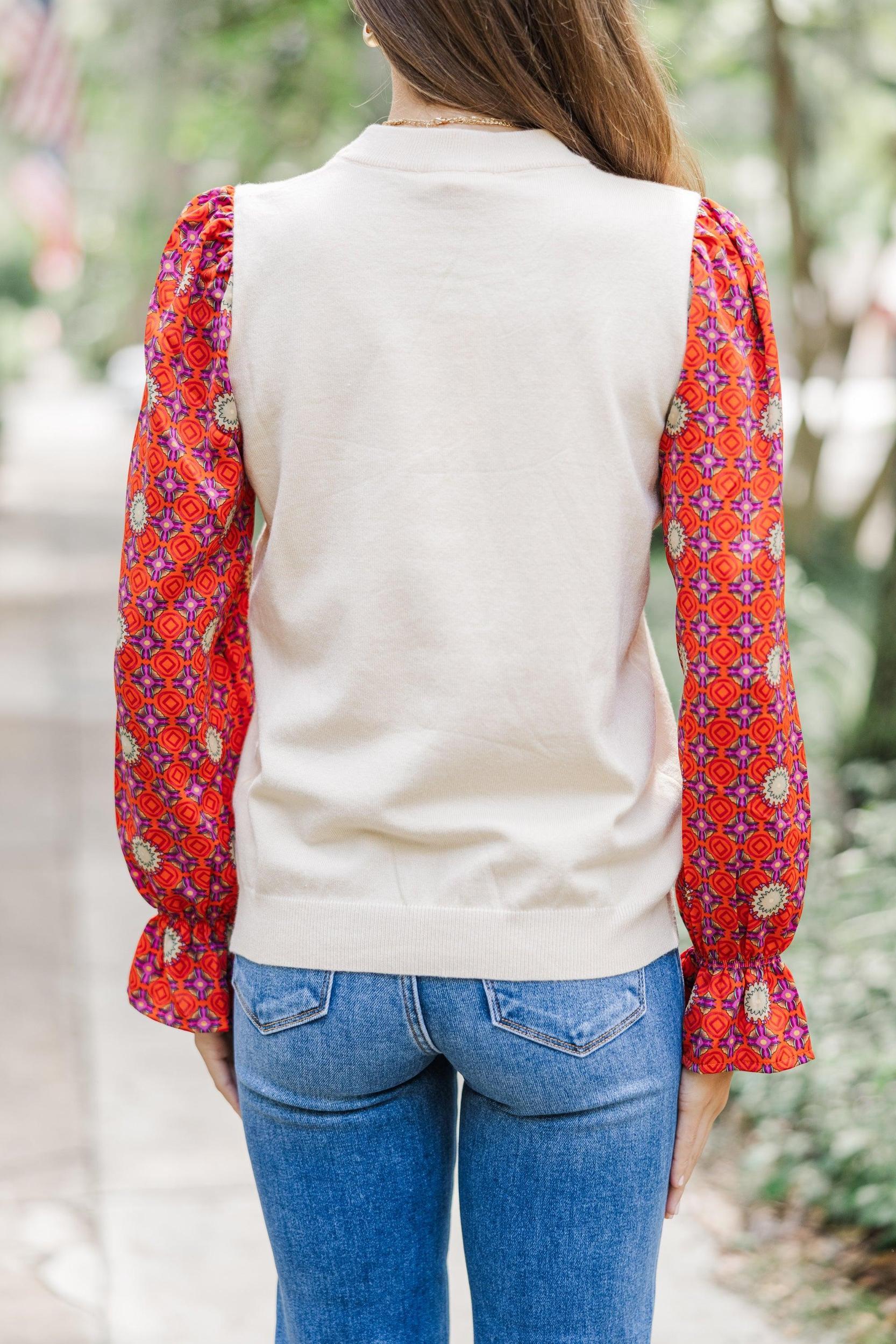 THML: Just Watch Cream White Abstract Sweater Female Product Image