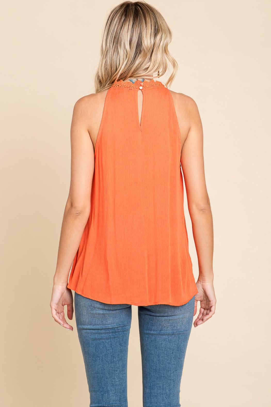 Lace Round Neck Sleeveless Cami Cotton Tops Product Image