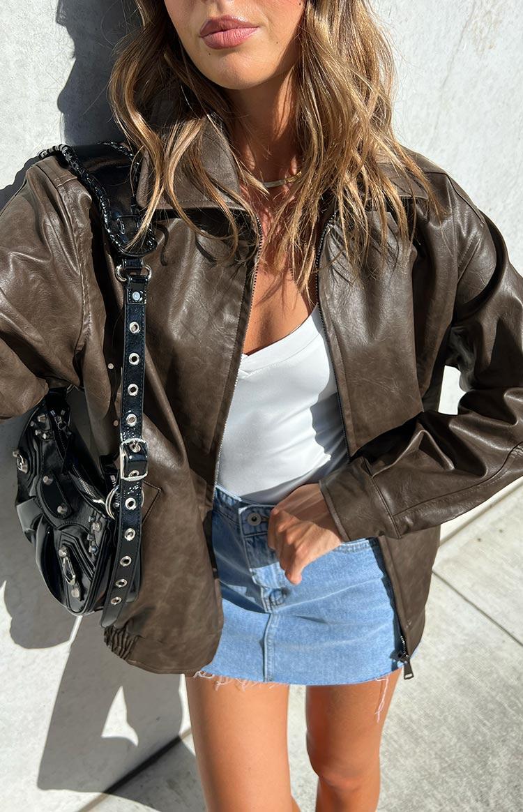 Abbi PU Vintage Brown Bomber Jacket Girls Product Image