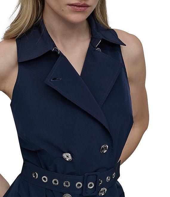 DKNY by Donna Karan Tech Taffeta Notch Collar Neck Sleeveless Belted Sheath Mini Dress Product Image