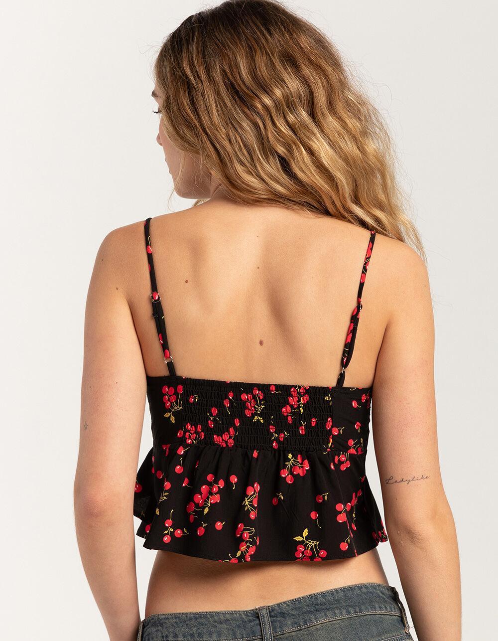 FULL TILT Ruffle Cherry Womens Babydoll Top - BLACK COMBO Product Image