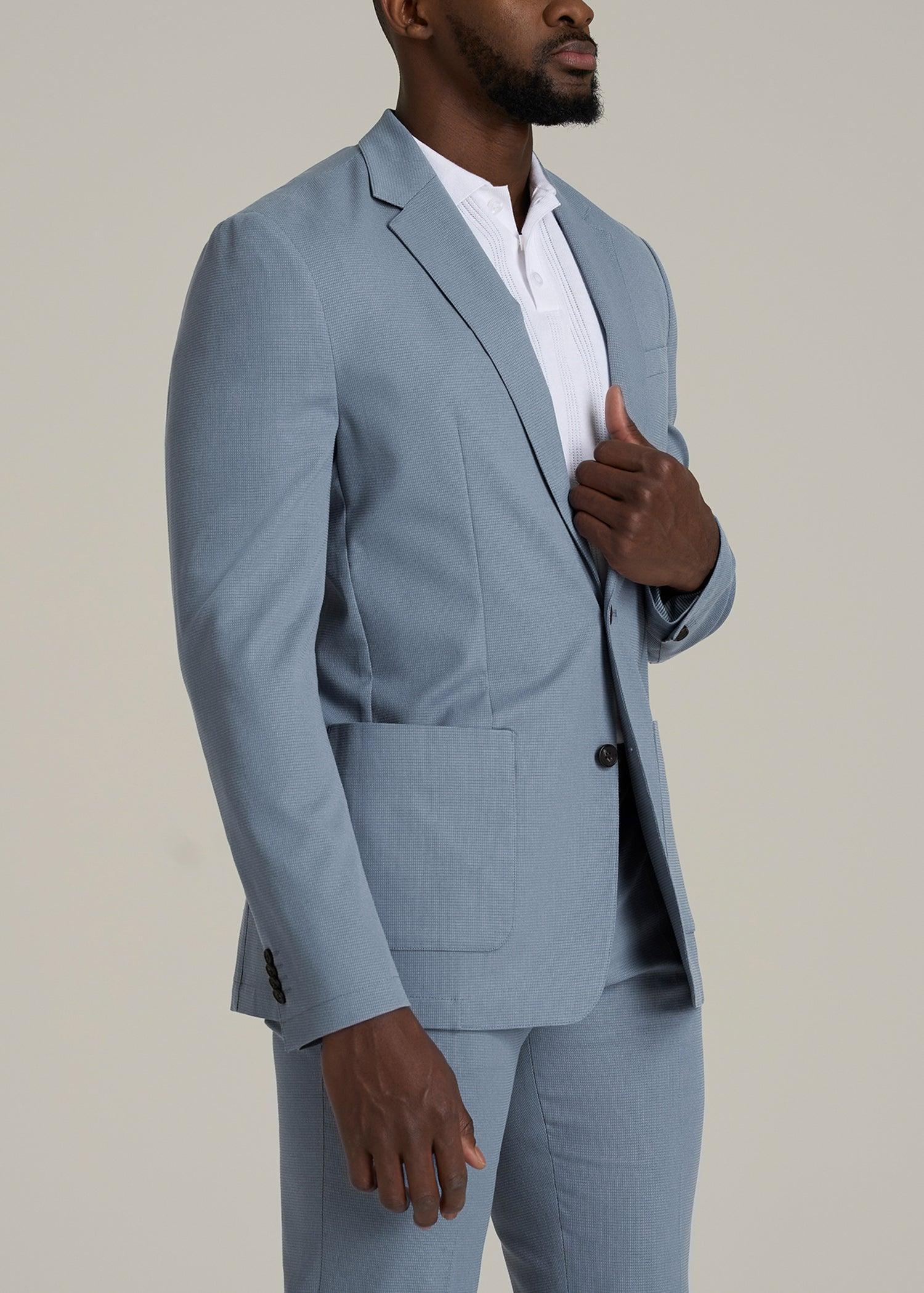 Textured Garment Washed Stretch Cotton Tall Blazer in Chambray Product Image
