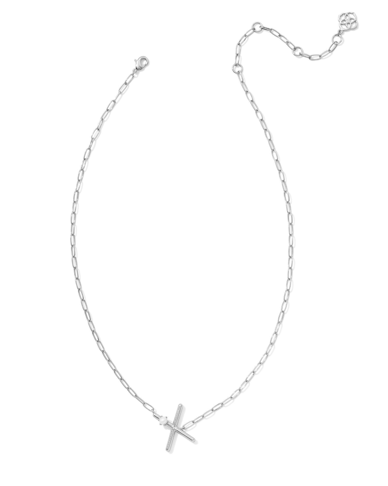 Pearl Silver Letter X Short Pendant Necklace in Freshwater Cultured Pearl Product Image