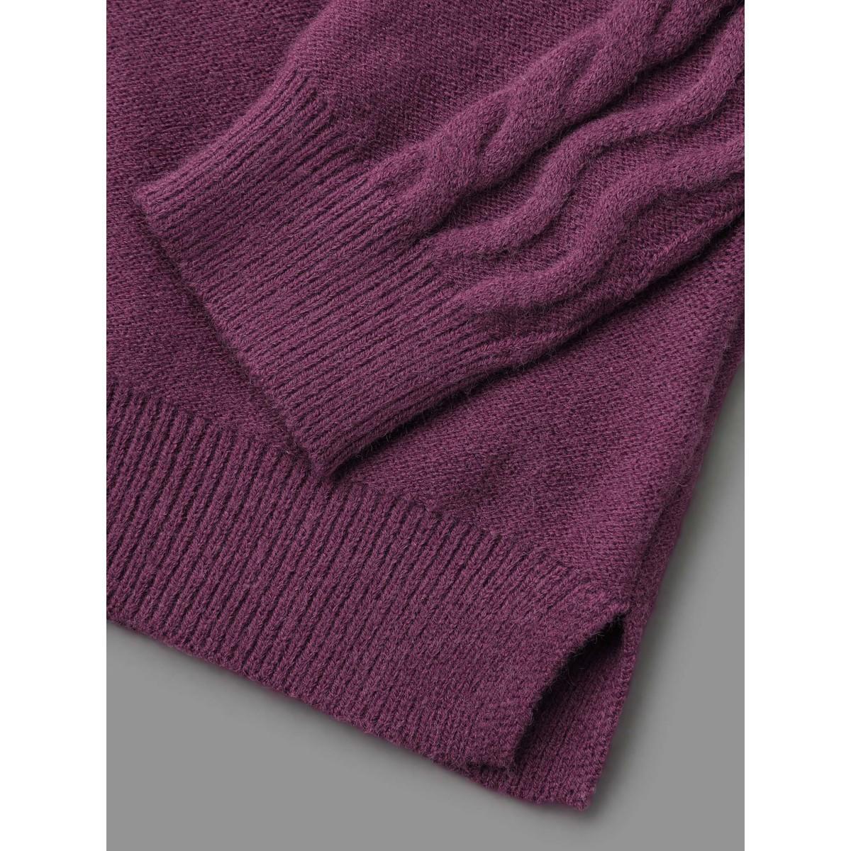 Plus Size Plain V Neck Cable Knit Pullover Deeppurplered Women Casual Loose Long Sleeve V-neck Everyday Pullovers BloomChic 12/L Product Image