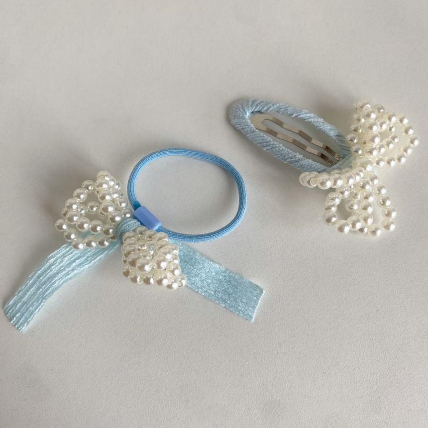 Bow Faux Pearl Hair Clip Set Product Image