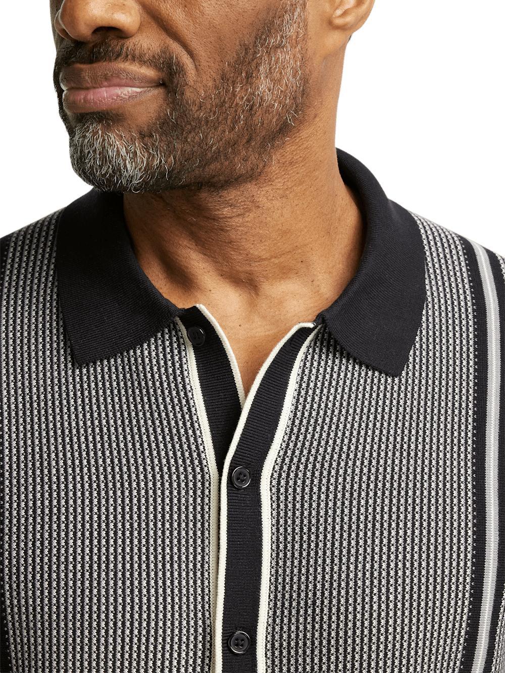 Cotton Button Front Polo - Black Product Image