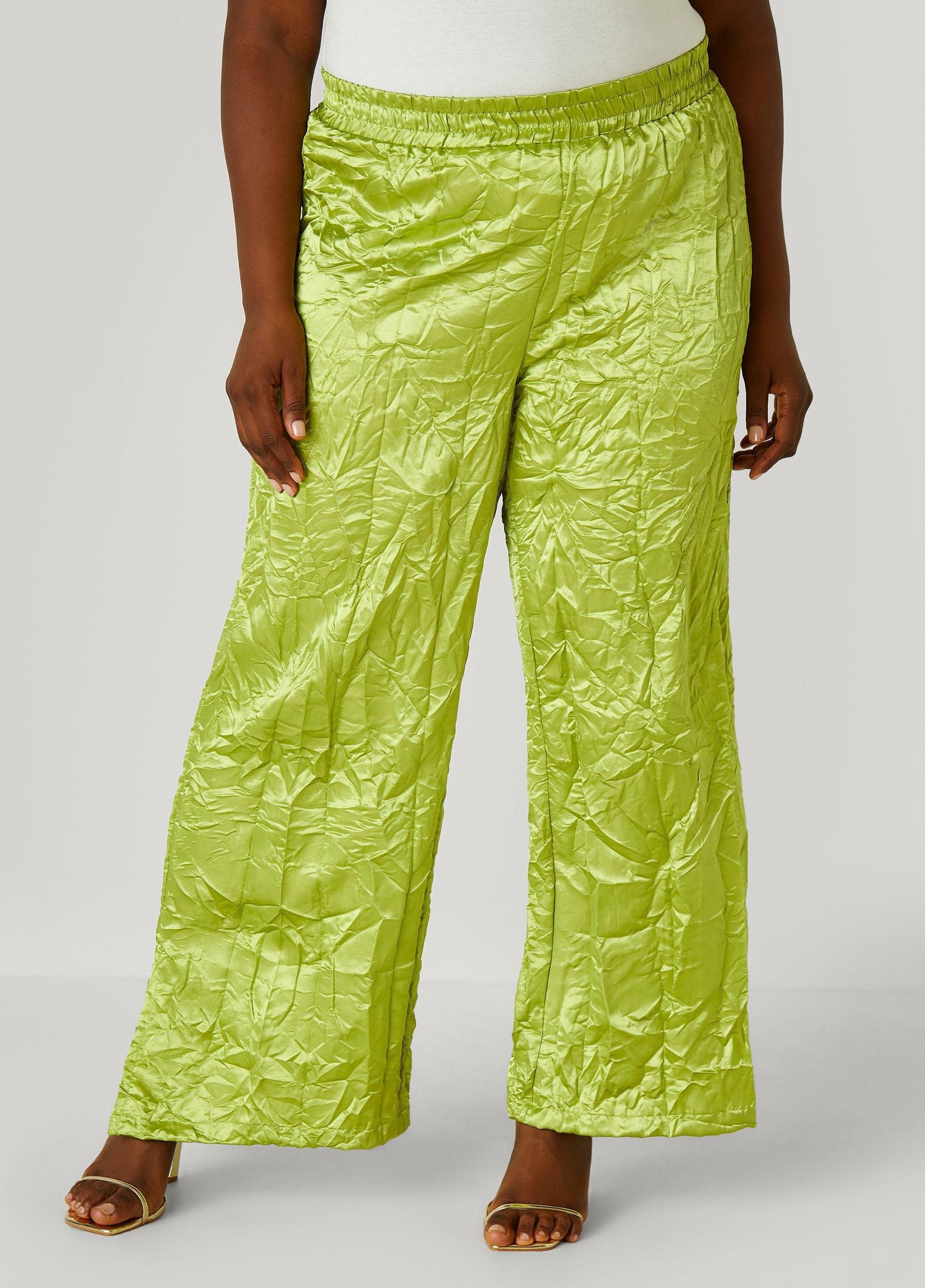 Crinkled Satin Split Hem Pants Product Image