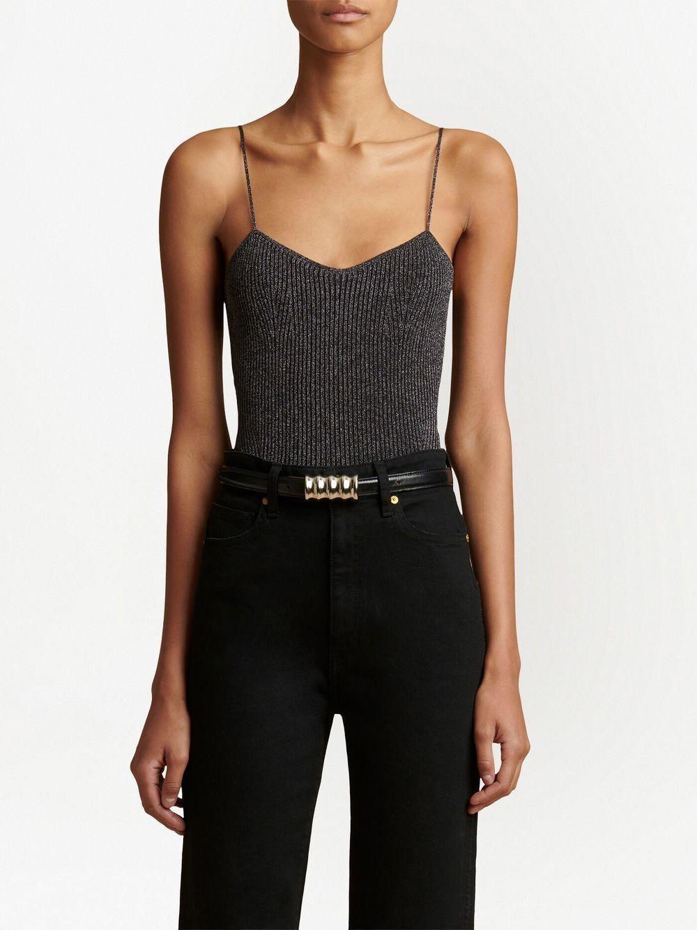 KHAITE Thin-straps Ribbed-knit Top In Grey Product Image