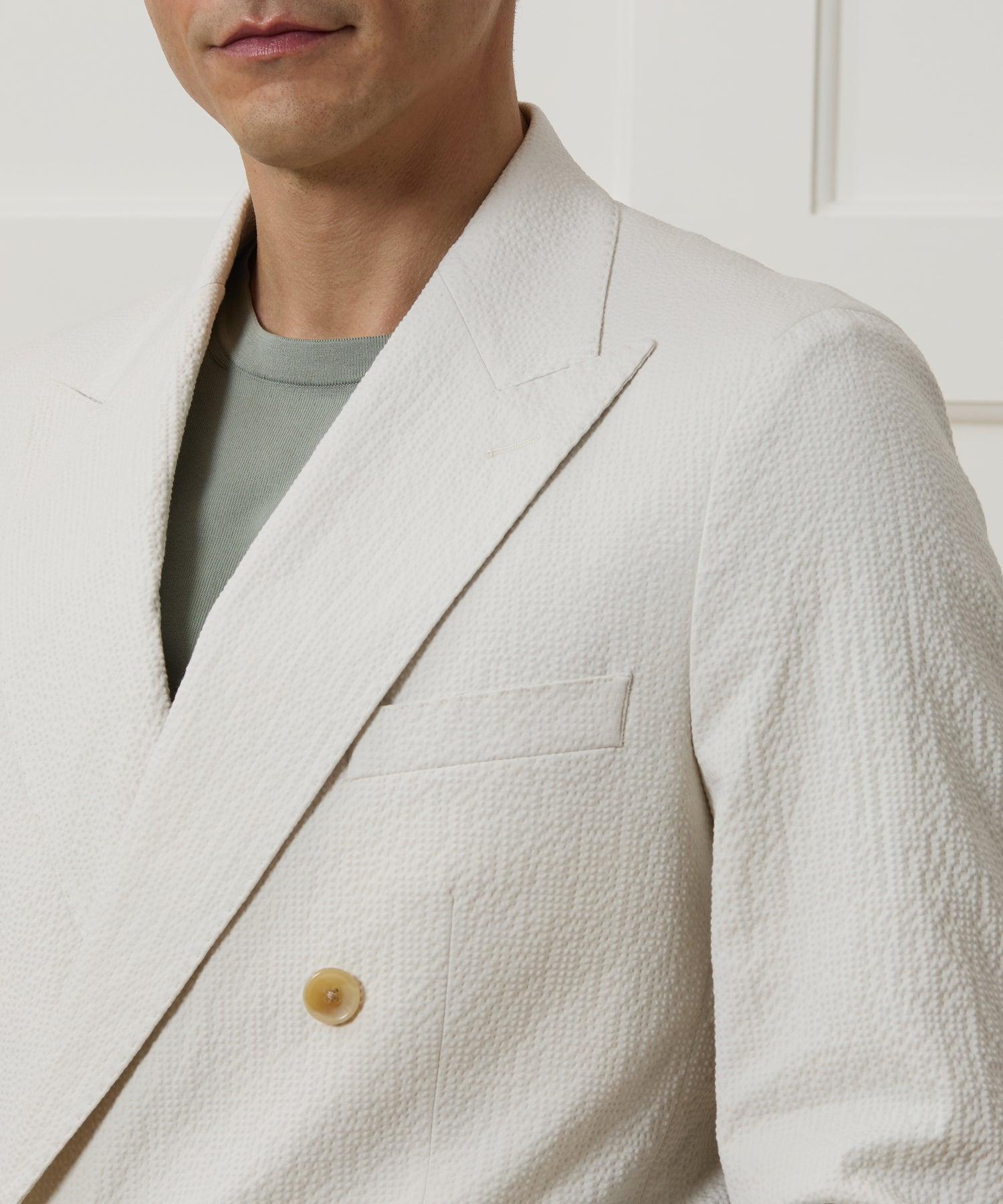 Italian Seersucker Double-Breasted Suit Jacket Product Image