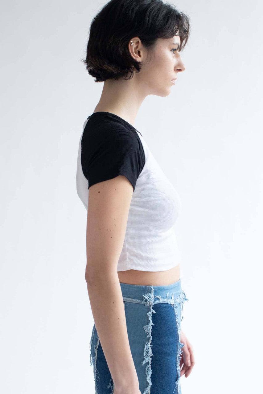 Yin Yang Embroidered Black & White Baseball Tee Product Image