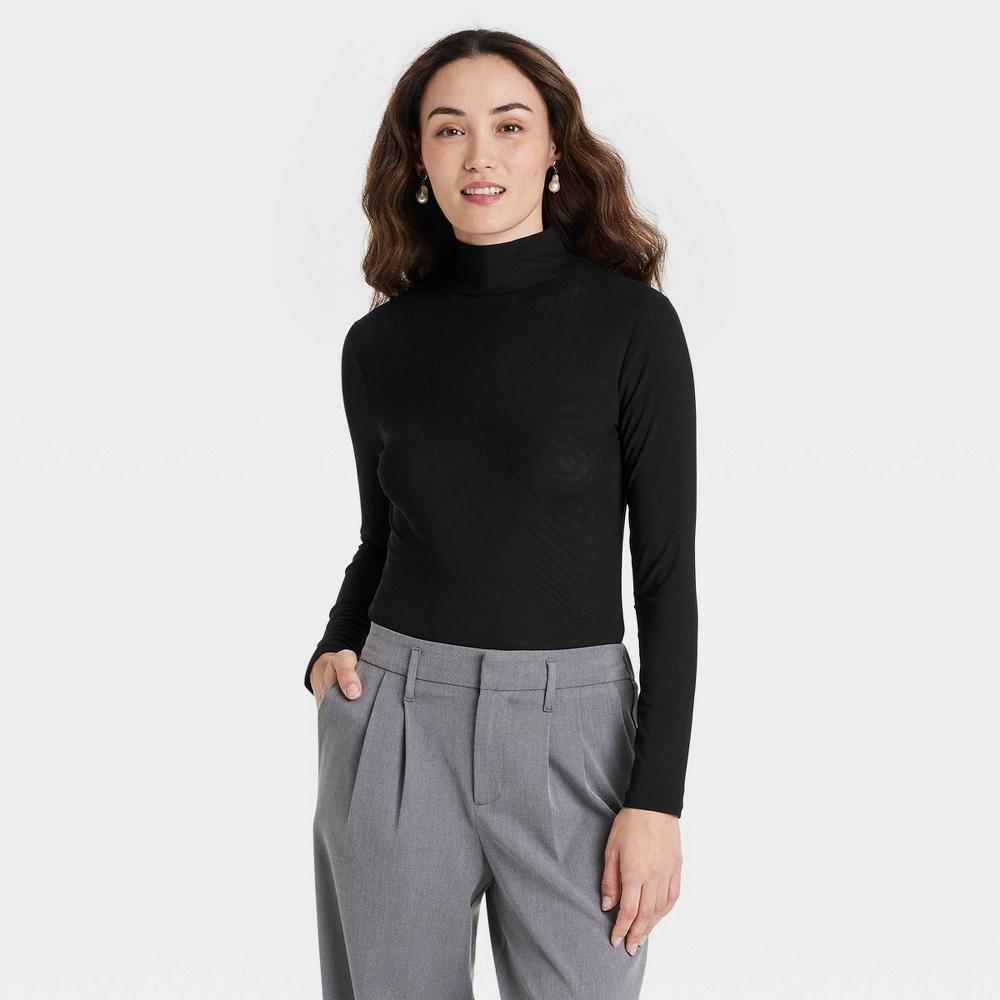 Women's Slim Fit Long Sleeve Mesh Turtleneck Blouse - A New Day™ Product Image