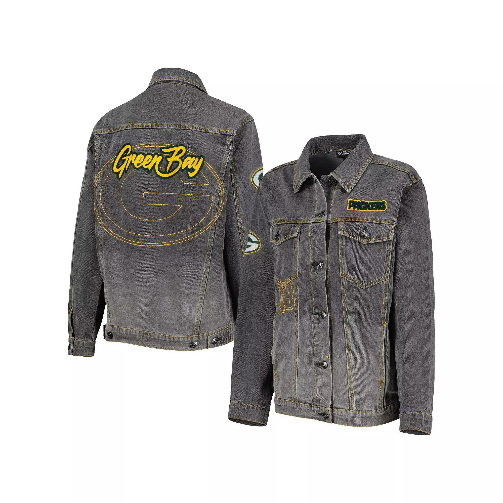 Women's The Wild Collective Denim Green Bay Packers Faded Button-Up Jacket, Size: 2XL, Turquoise A Product Image
