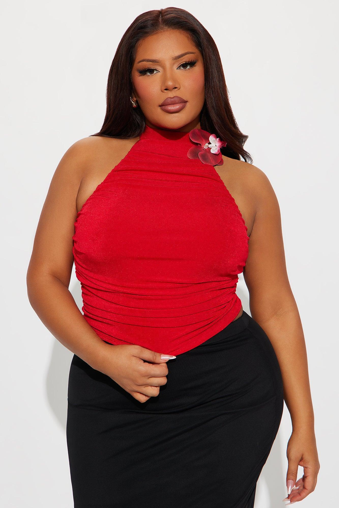 Natural Order Ruched Halter Top - Red Product Image