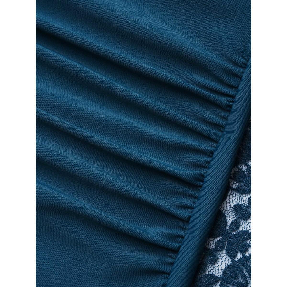 Plus Size Lace Hi-Low Hem Flared Tiered One-Piece Swimsuit Women's Swimwear Cyan Beach Gathered Curve Bathing Suits High stretch One Pieces BloomChic 30/6X Product Image