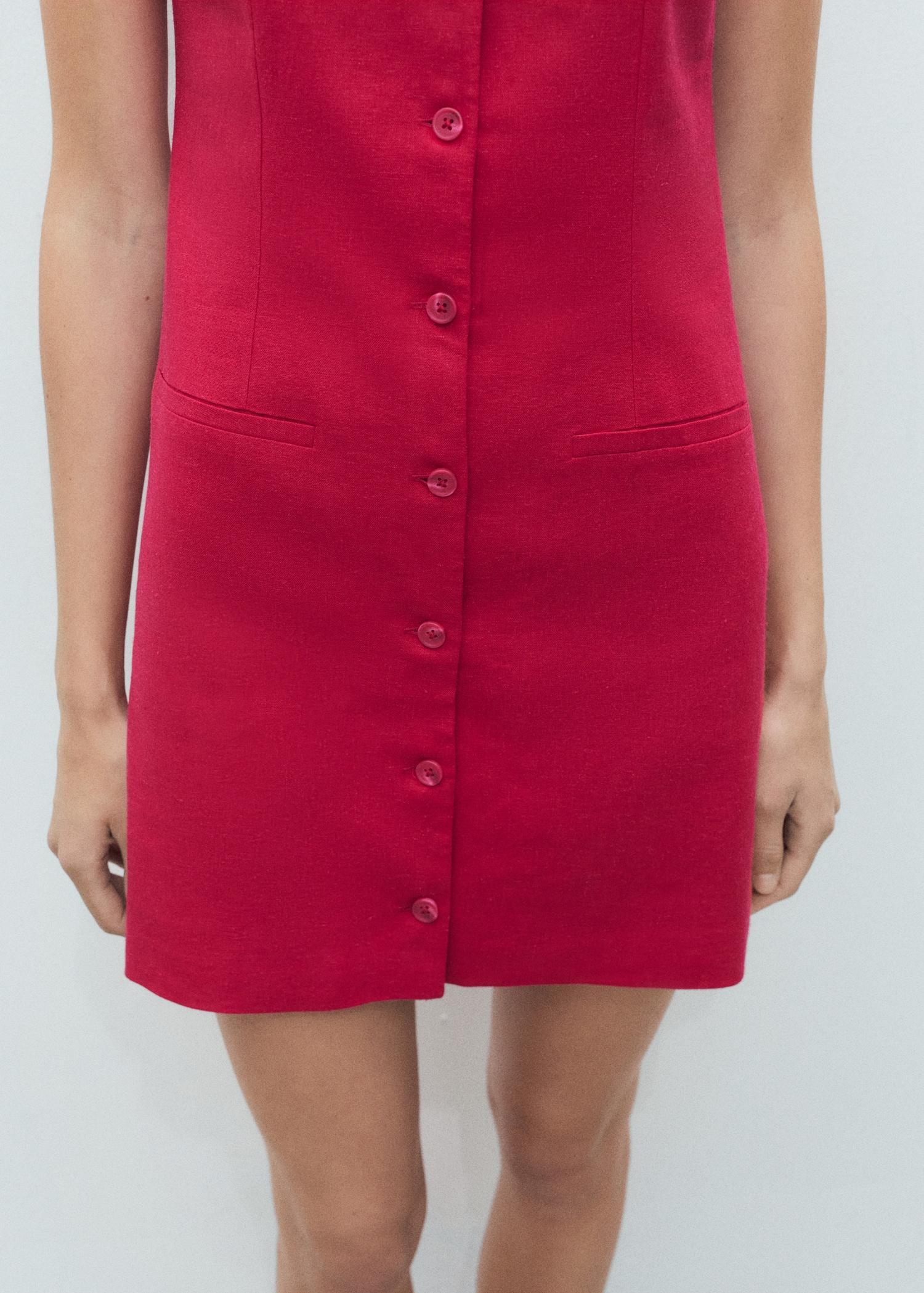 Short button-down linen-blend dress - Women | MANGO USA Product Image