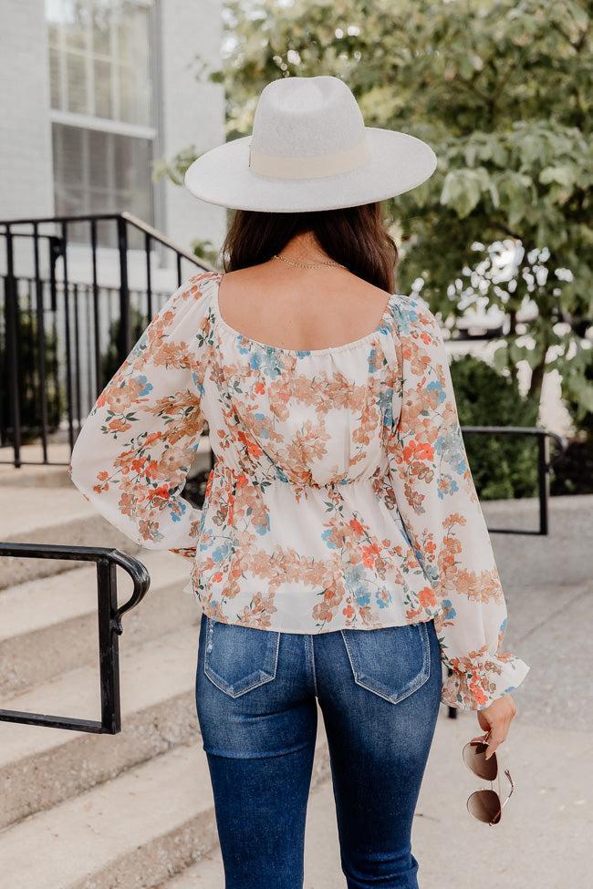Amuse Me Beige Tie Bust Floral Blouse FINAL SALE Product Image