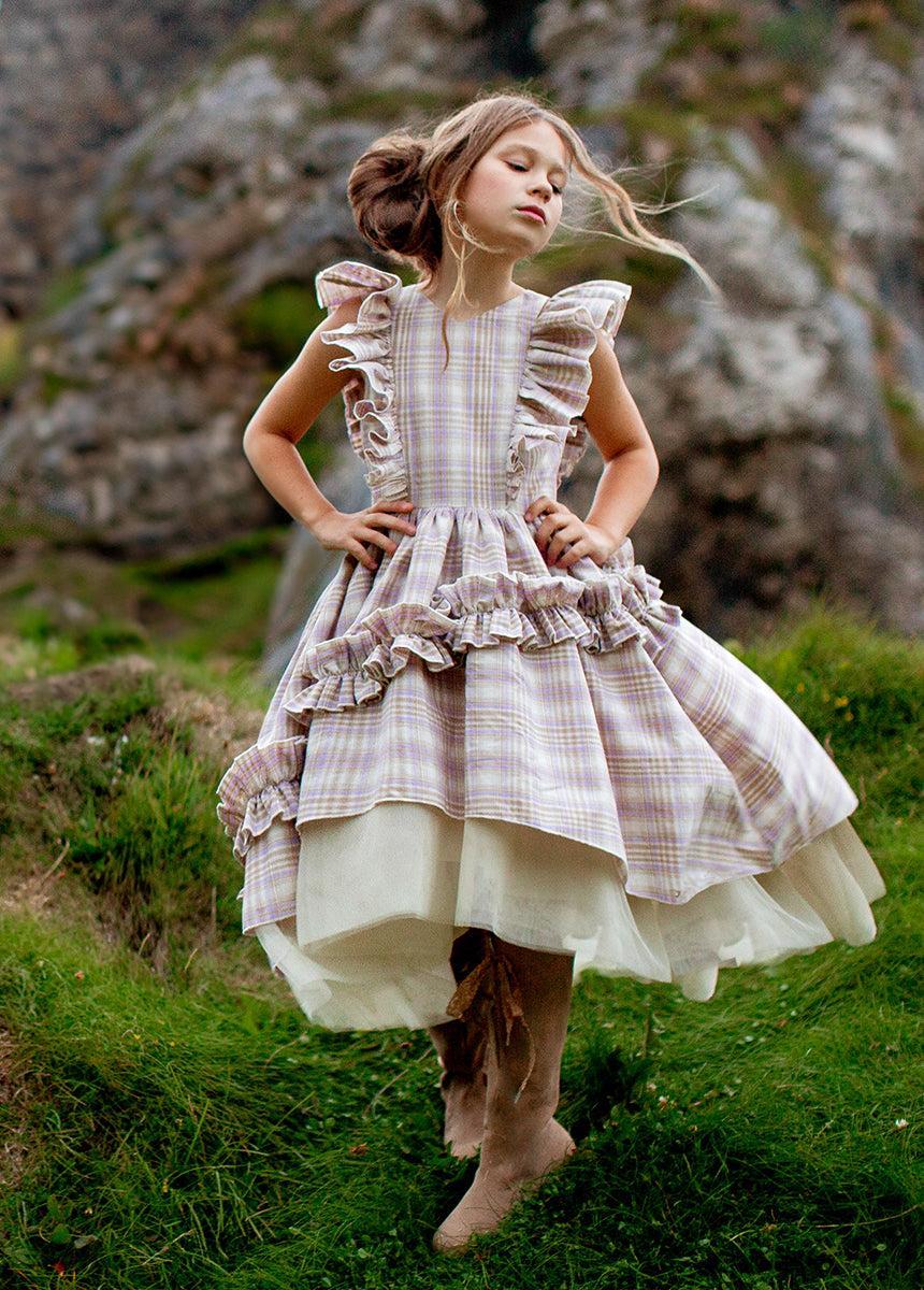Reign Petticoat Dress in Lavender Plaid Girls Product Image
