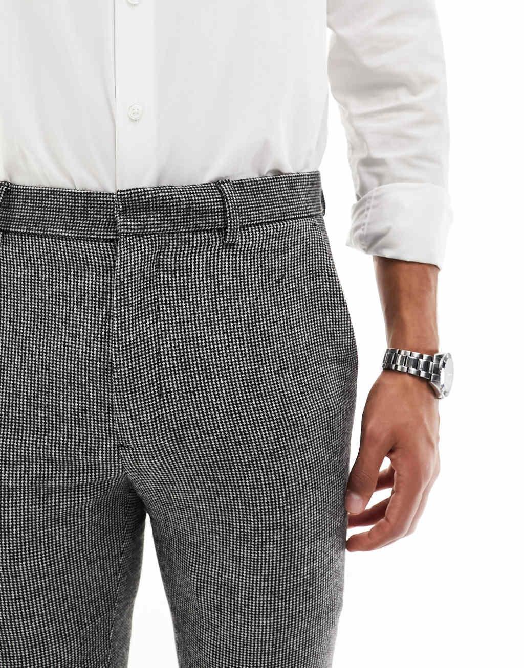 ASOS DESIGN wedding super skinny wool mix suit pants in monochrome puppytooth Product Image