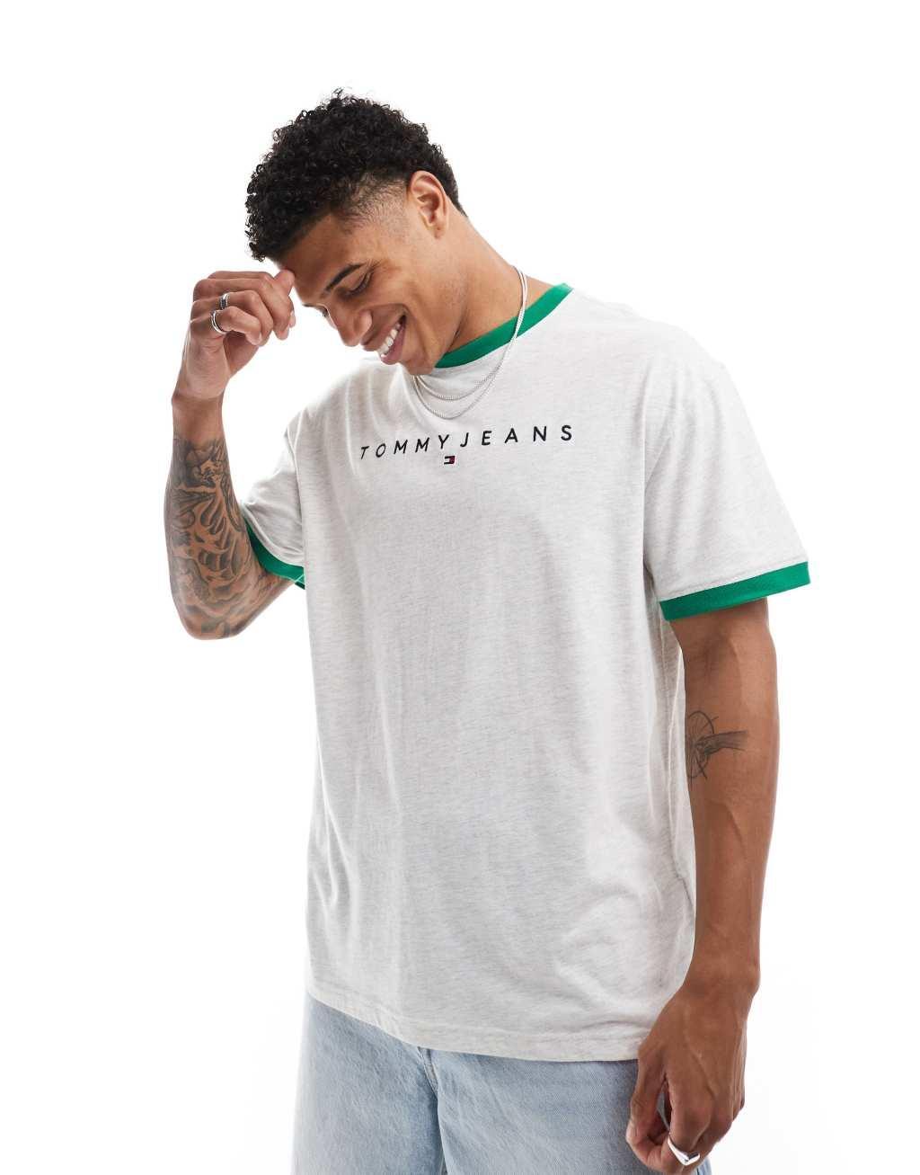 Tommy Jeans linear logo ringer T-shirt in white Product Image