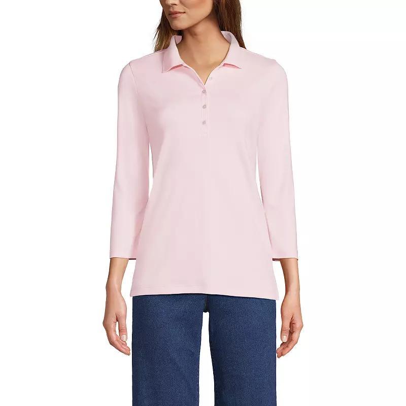 Womens Lands End Supima Cotton 3/4-Sleeve Polo Shirt Product Image