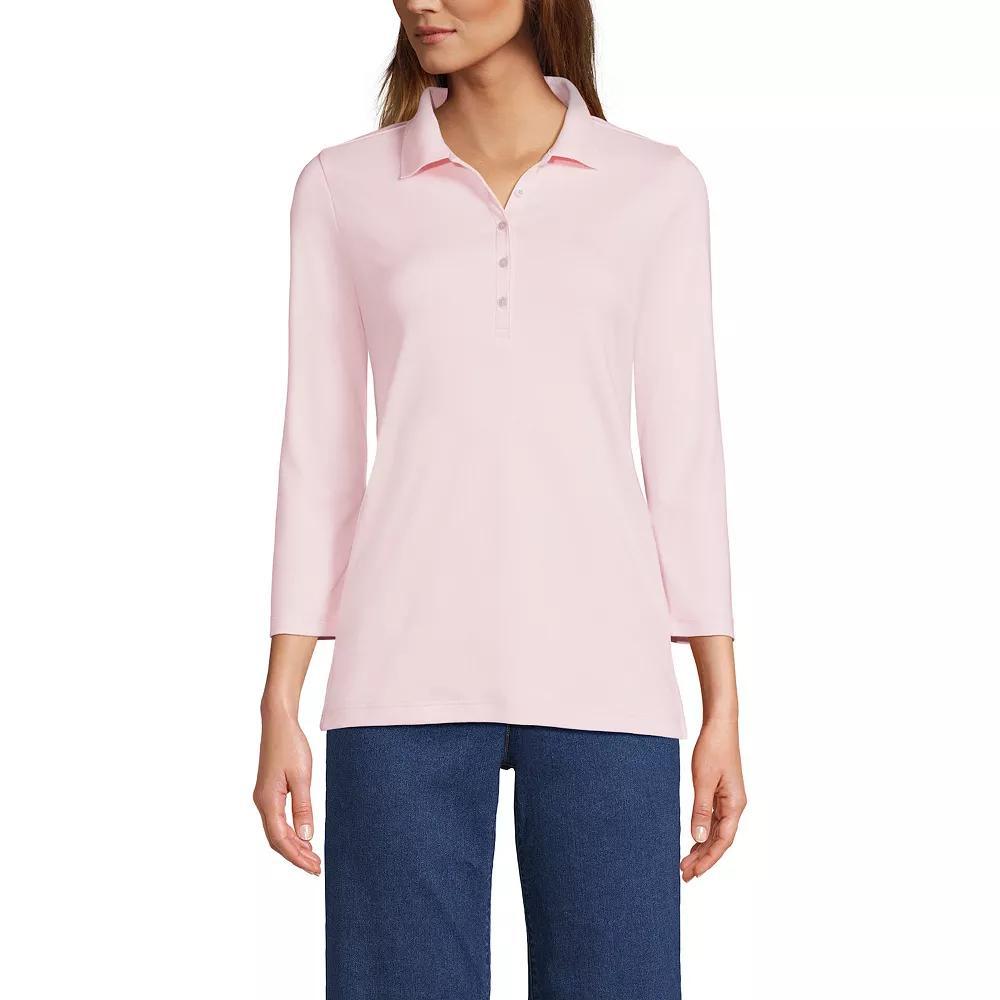 Petite Lands End Supima Cotton 3/4 Sleeve Polo Shirt, Womens Deep Blue Product Image