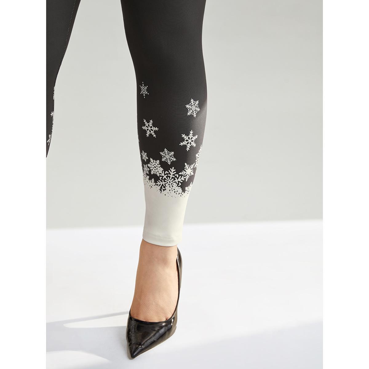 Plus Size Christmas Snowflake High Rise Skinny Leggings Women Black Elegant High stretch Skinny High Rise Festival-Christmas Leggings BloomChic 18-20/2X Product Image