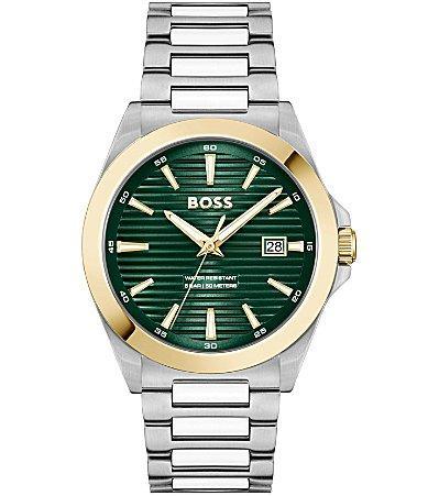 Hugo Boss Mens Strike Quartz Mechanical Automatic Green Dial Stainless Steel Bracelet Watch Product Image