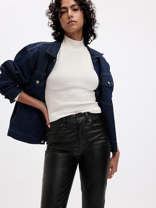High Rise Vegan Leather Vintage Slim Pants Product Image
