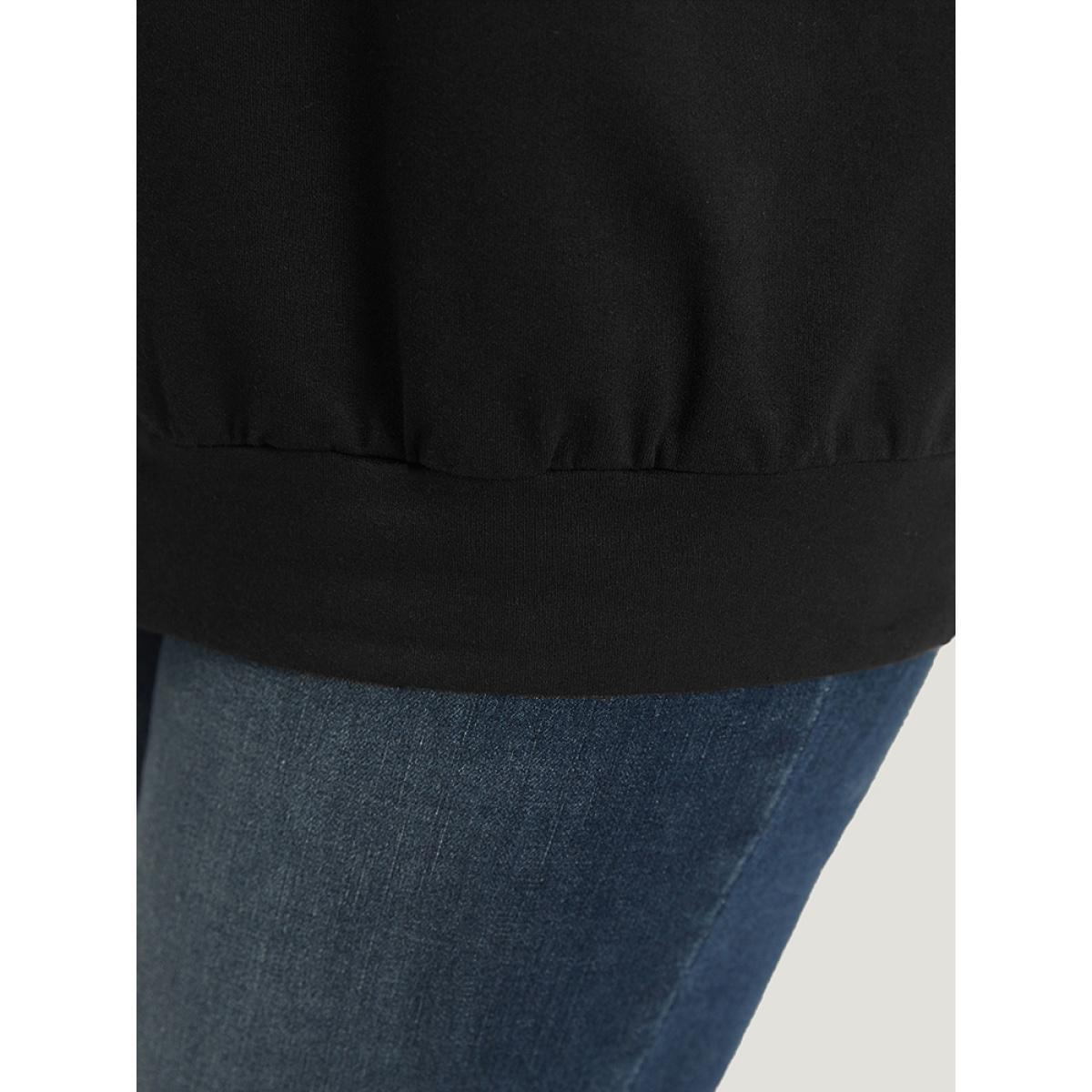 Plus Size Lace Insert V Neck Elastic Cuffs Sweatshirt Women Black Elegant Elastic cuffs V-neck Dailywear Sweatshirts BloomChic 14-16/1X Product Image