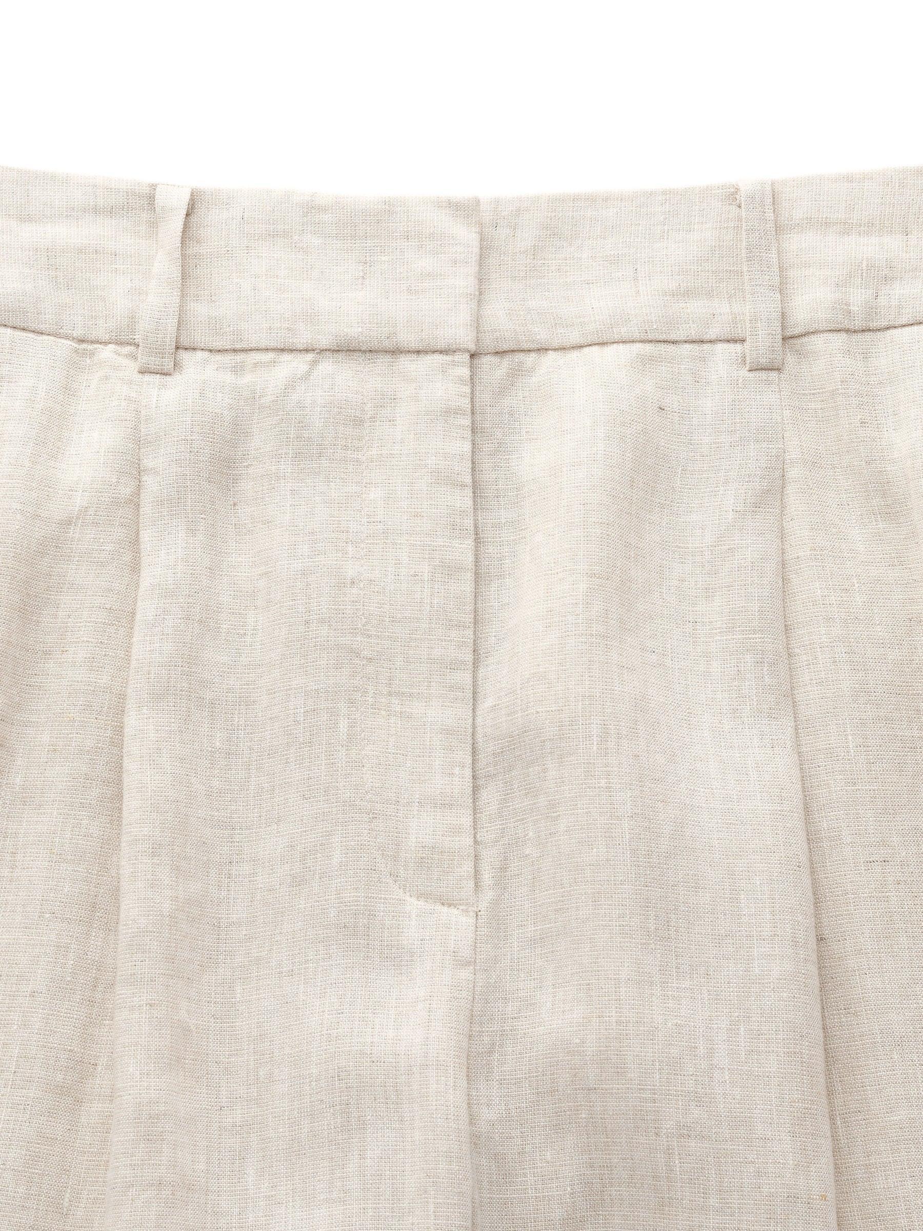 100% Linen Women Straight Leg Pants With Belt Product Image