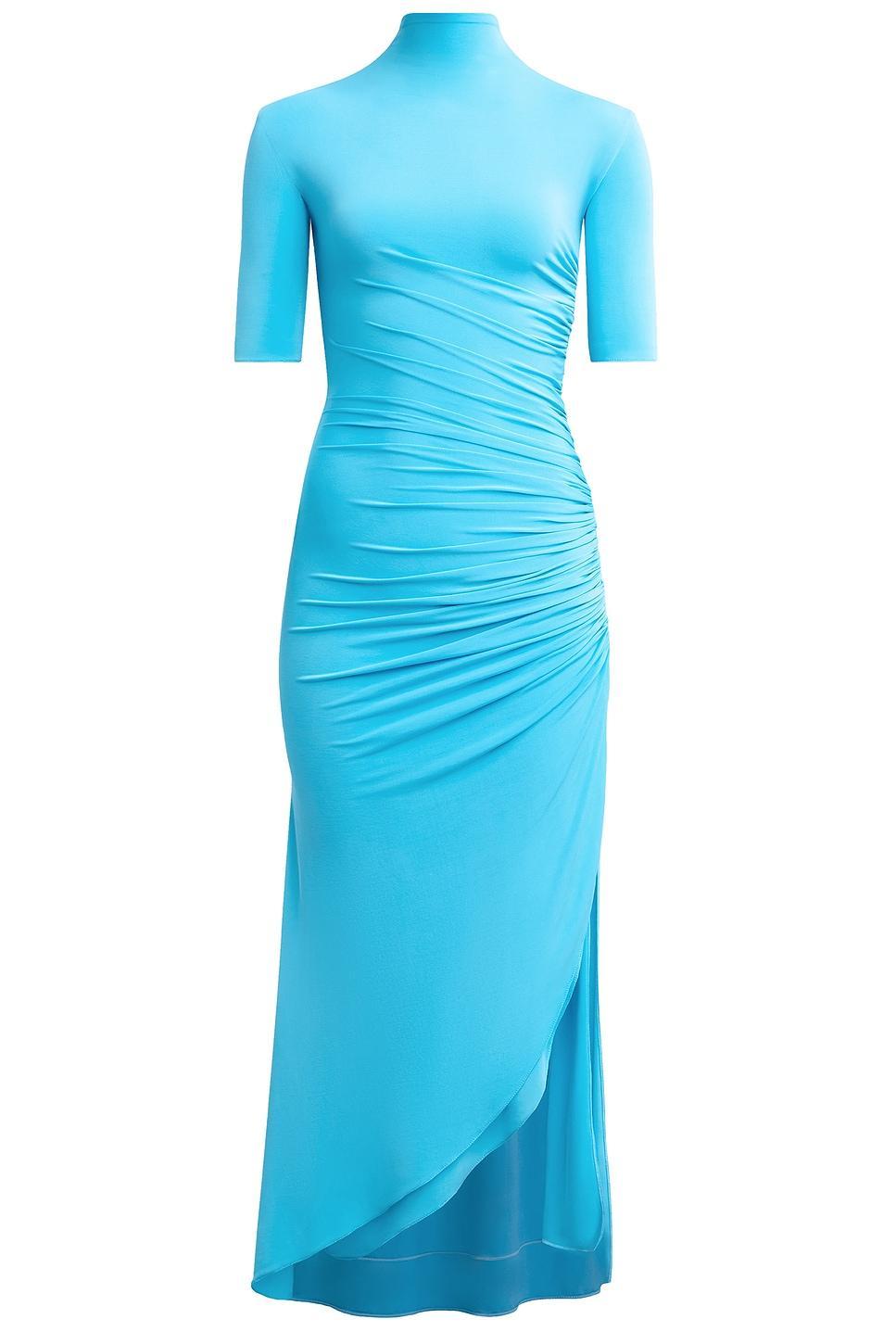 ALAÏA Draped Crepe-jersey Maxi Dress In Turquoise Product Image