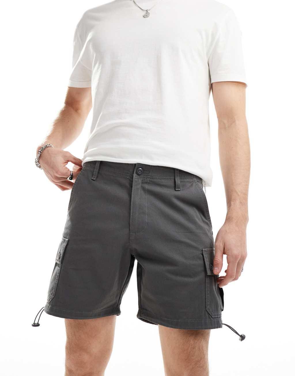 ASOS DESIGN slim cargo shorts in charcoal gray Product Image