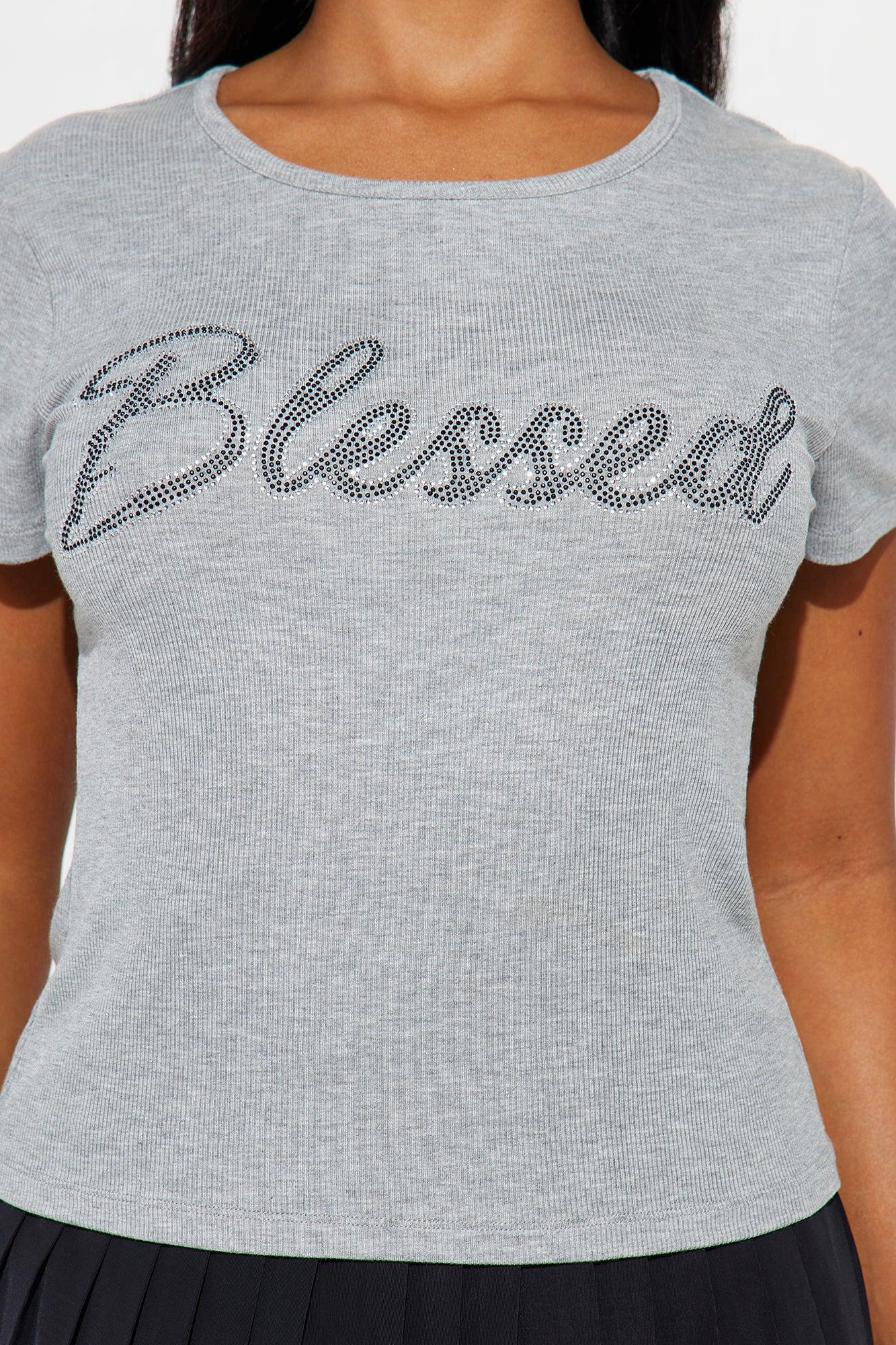 Stayin Blessed Rhinestone Tee - Heather Grey Product Image
