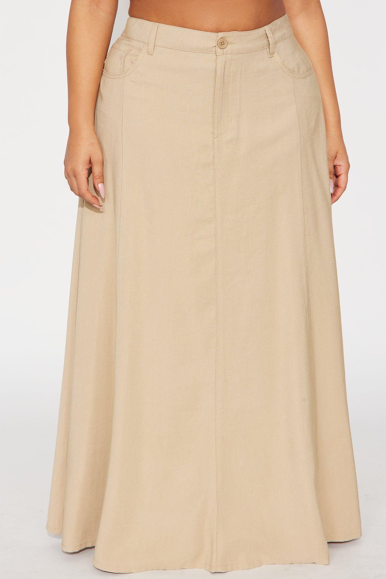 Harlow Maxi A Line Pleated Rayon Blend Skirt - Khaki Product Image