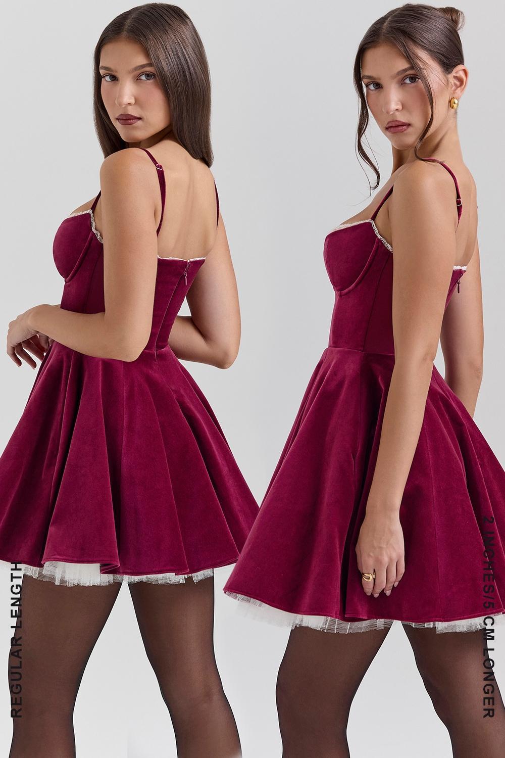 Minimoiselle Burgundy Velvet Tulle Mini Dress Product Image
