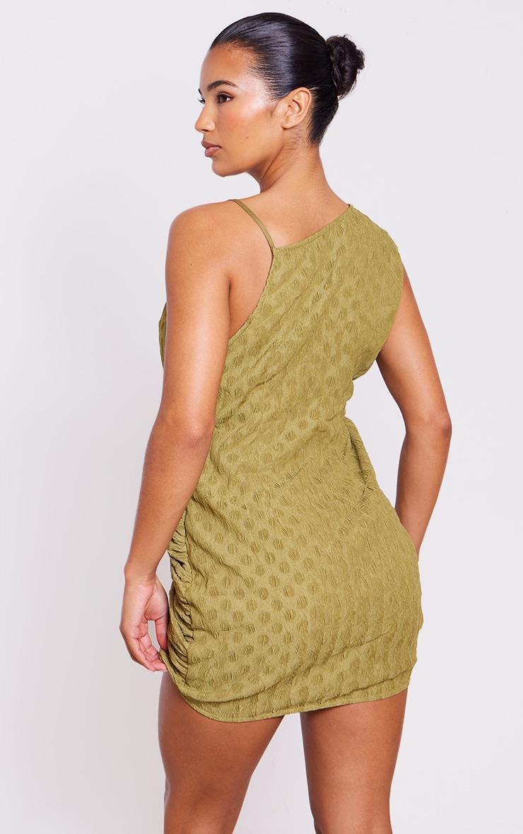 Olive Textured Plunge Knot Detail Bodycon Dress Product Image
