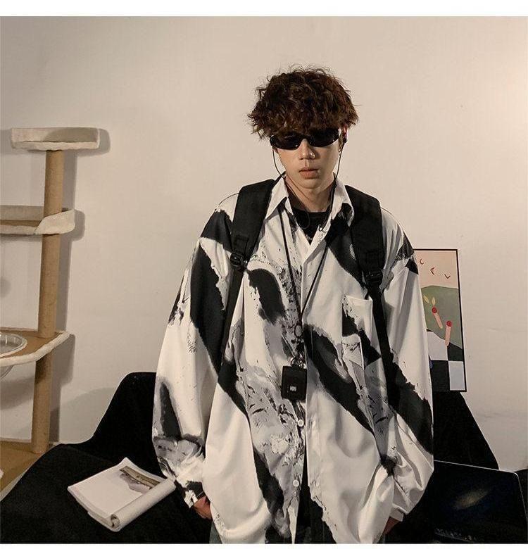 Long-Sleeve Tie Dye Oversized Shirt Product Image
