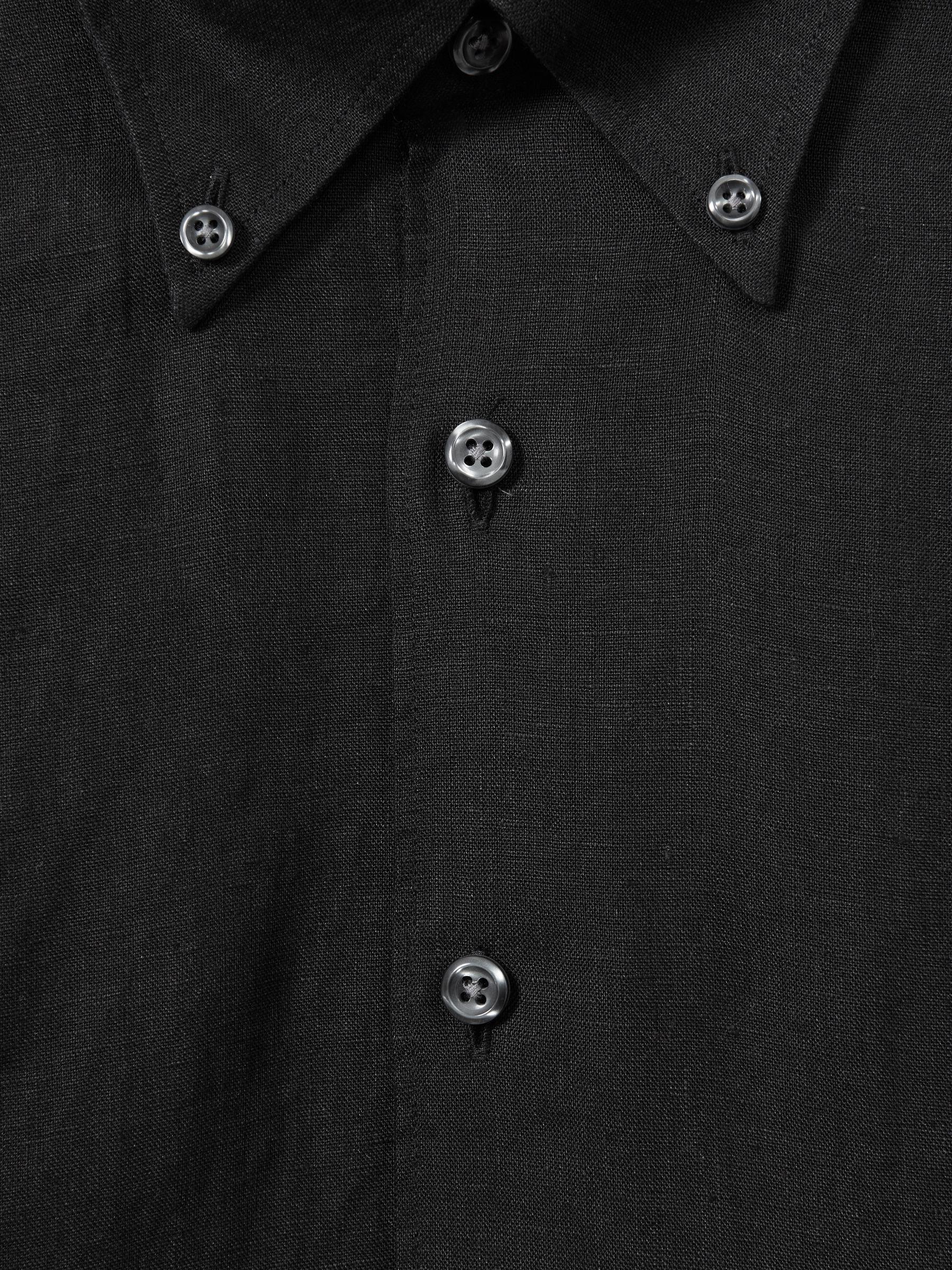 Oscar Jacobson Linen Button Down Collar Shirt in Black Product Image