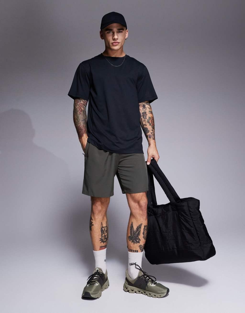 ASOS 4505 Icon 7 inch quick dry training shorts with zip pockets in khaki Product Image