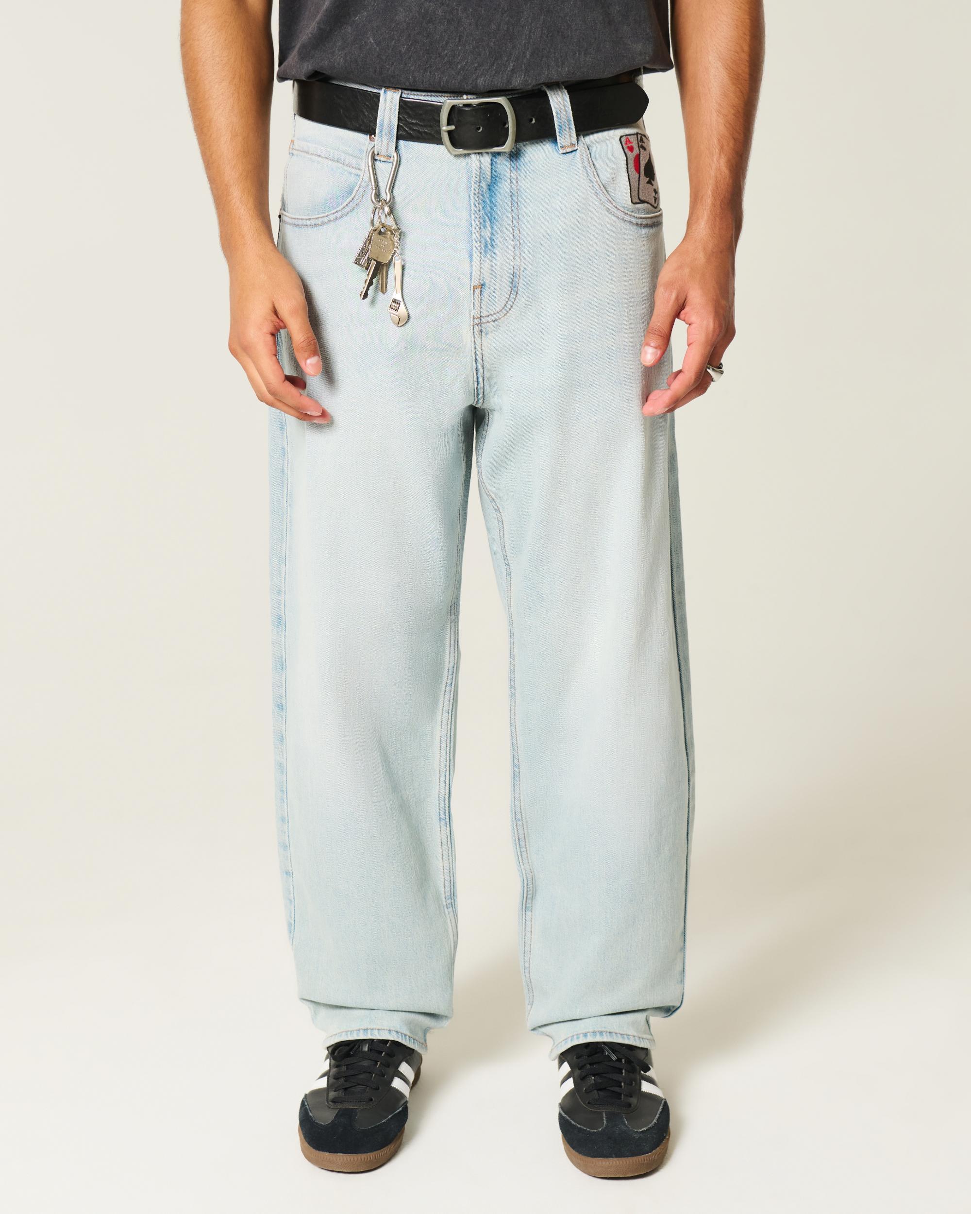 Light Wash Playing Card Graphic Skater Baggy Jeans Product Image